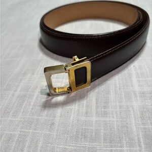 Dior Dark Brown Leather Belt with Gold Buckle